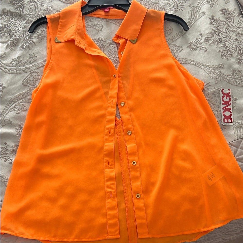 NWT BONGO Bright Orange Collared Tank Top